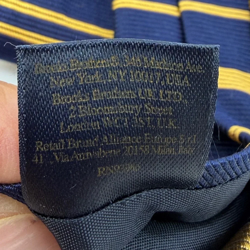 Brooks Brothers‎ Makers Striped Silk Tie Navy Blue Gold Classic Mens Accessories